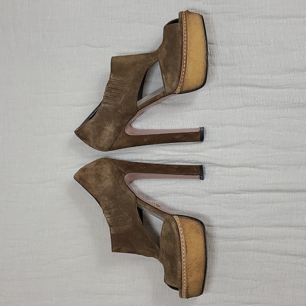 Prada Sigaro Suede Peep Toe Platform Heels - Picture 7 of 16